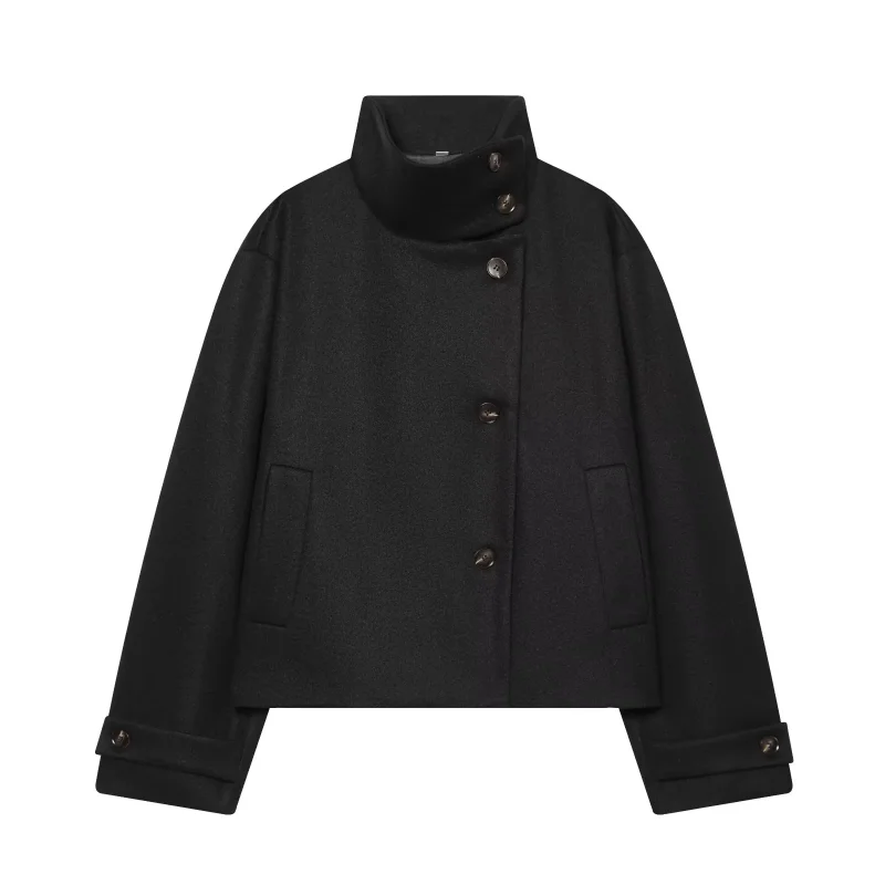 2026 Neuankömmling Damen Einfarbiger Mantel Langarm Knopfverschluss Stehkragen Oberbekleidung Tägliche Pendlermode Schicke Damenjacke – Detail 17