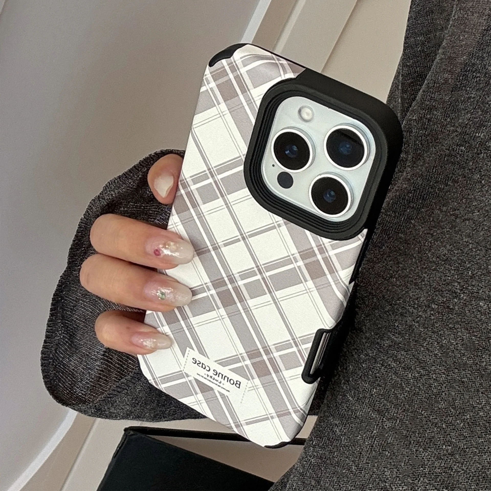 

Korean Ins Leather Pattern Lingge Leather iPhone Case 15 14 13 12 11 16 17 Pro Max Plus