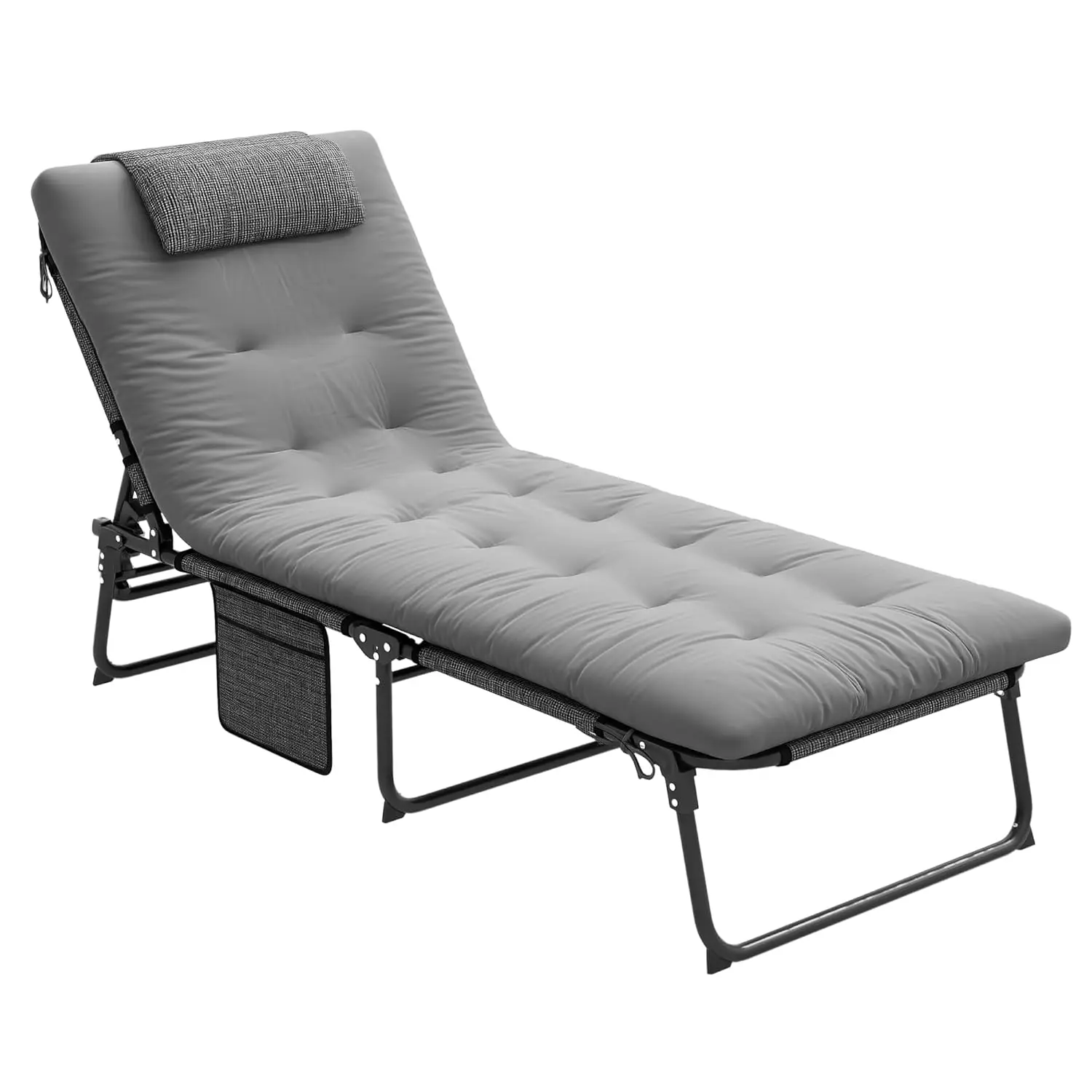 

4-Position Reclining Folding Chaise Lounge Cushion Headrest Mesh Side Pocket Outdoor Tanning Chair Customized