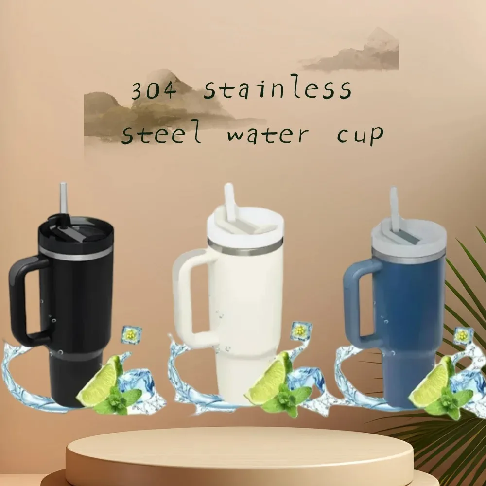 

1200ML304 Изолированная бутылка для воды из нержавеющей стали Изолированная чашка для кофе Чашка для горячей и холодной воды Большая емкость Ручка Соломенная чашка для воды