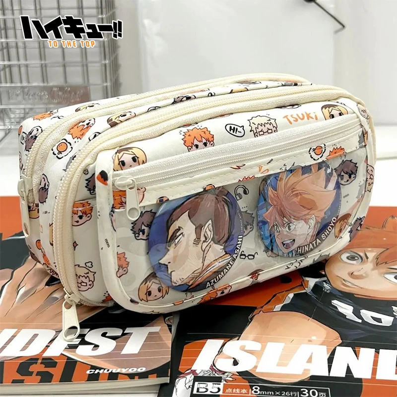 Haikyuu!!Shoyo Hinata Tobio Pencil Case Anime Figure Kageyama High-Capacity Double Zipper Multilayer Storage Bag Stationery Gift