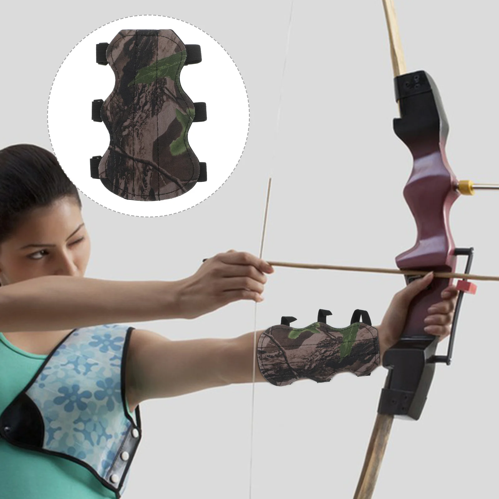 

Camouflage Canvas 3 Strap Archery Arm Guard Adjustable PU Forearm Protection Prevent Bowstring Injury for Shooting