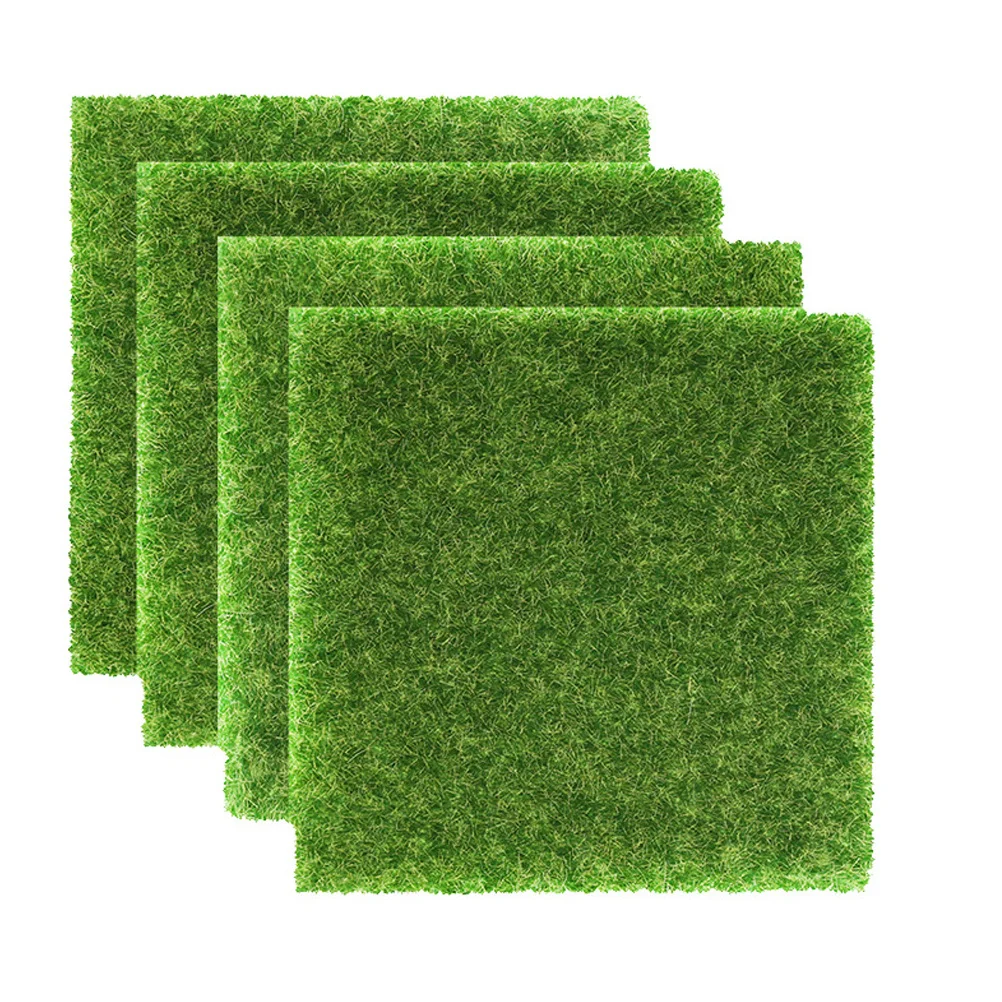 4Pcs Plastic Turf Mat Artificial Grass for Sand Table DIY Landscape Decoration Fake Lawn Pad Sturdy Terrain Cover