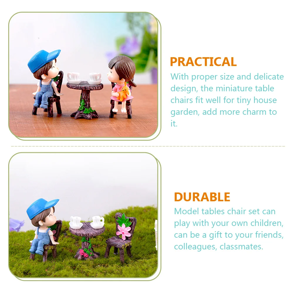 طقم كراسي طاولة مصغرة مكون من قطعتين لديكور الحديقة الصغيرة وإكسسوارات أثاث صغيرة واقعية طقم منزل خشبي صغير #1