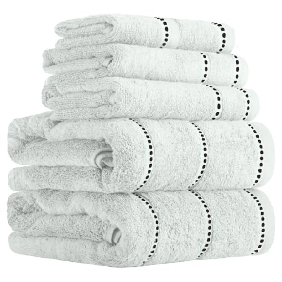 6 Piece Bathroom Towels Set - 525GSM 100% Cotton Bathroom Essentials - 2 Bath Sheets, 2 Hand Towels, and 2 Wash Cloths for Bath