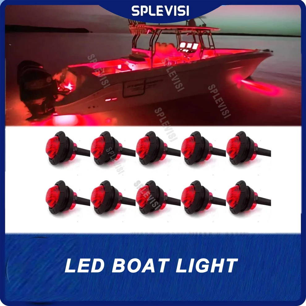 

10x IP67 Waterproof Marine Boat Red LED Lights, Utility Navigation Lights Deck Courtesy Lights 12V for Yacht Boat Pontoon Kayak