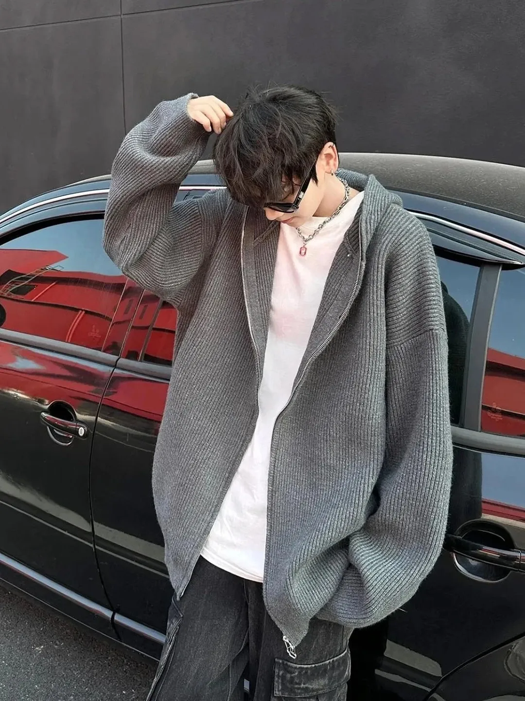 

Deep ey Lazy Hooded Open Cardigan Knitted Sweater Men's Autumn mat High-End Feeling Cleanfit Jaet Casual Wear