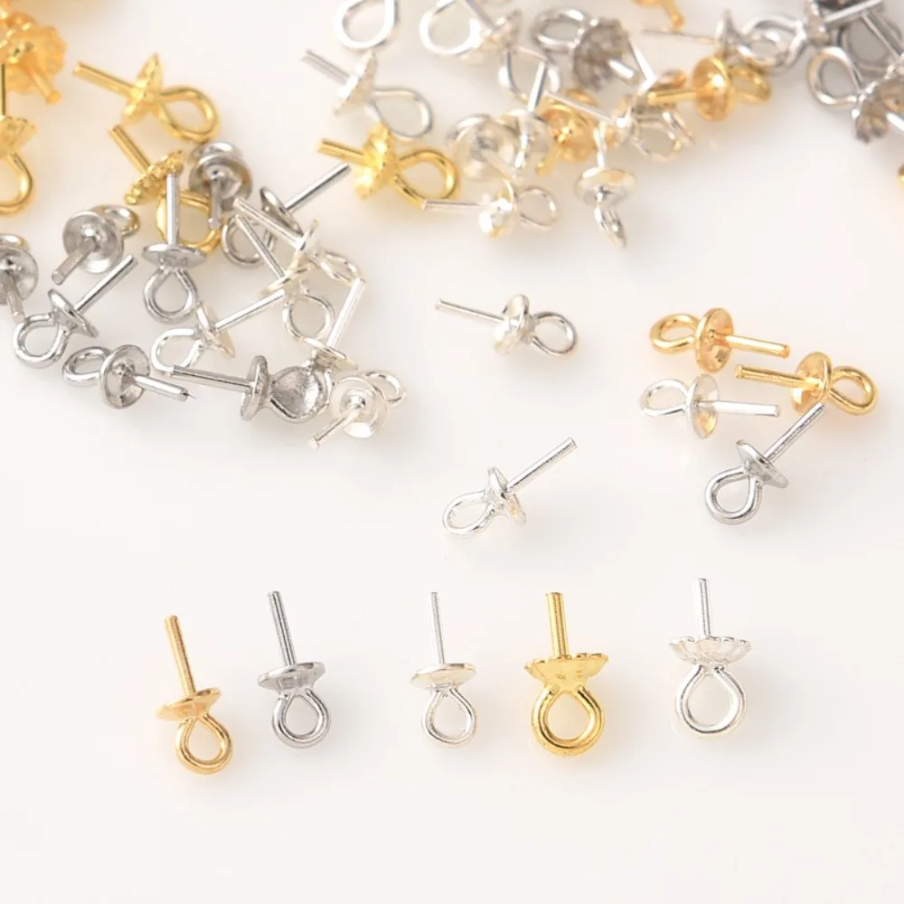 

S925 стерлингового серебра 18-каратного золота, цвет овечьего глаза, игла ручной работы, сделай сам, подставка для жемчуга с полуотверстием, подвеска из белого золота, пустая подставка