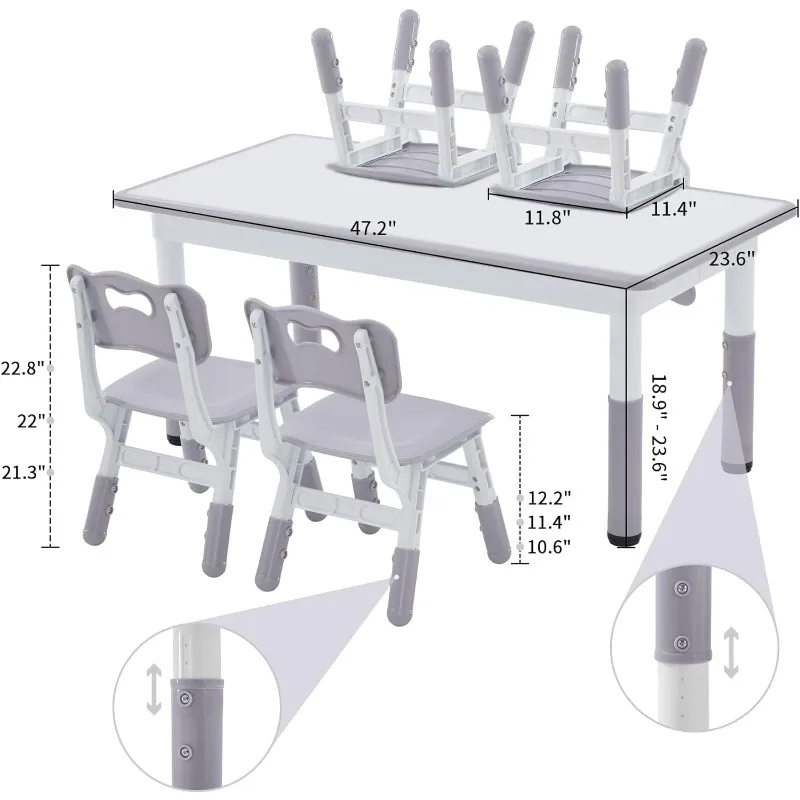 Стол и стулья для малышей 4, Набор детских учебных столов и стульев 49 дюймов Д x 25 дюймов, регулируемый по высоте, детский Рабочий стол с граффити