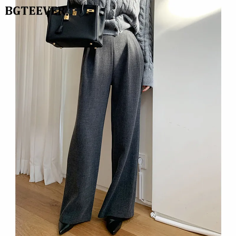 

BGTEEVER весенние стильные женские широкие брюки с высокой талией и карманами, элегантные свободные женские прямые костюмные брюки