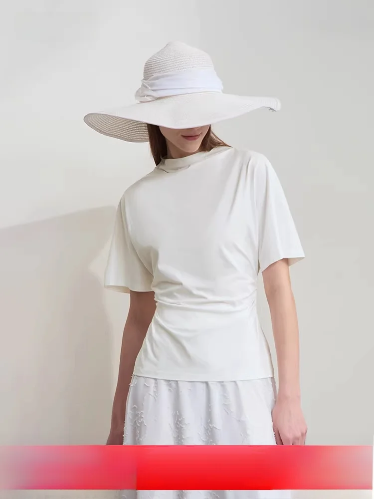 

Summer New Sle Commute f High Collar Elastic Modal Slim Fit ort Sve T irt Women Versatile Top i Simple Sle