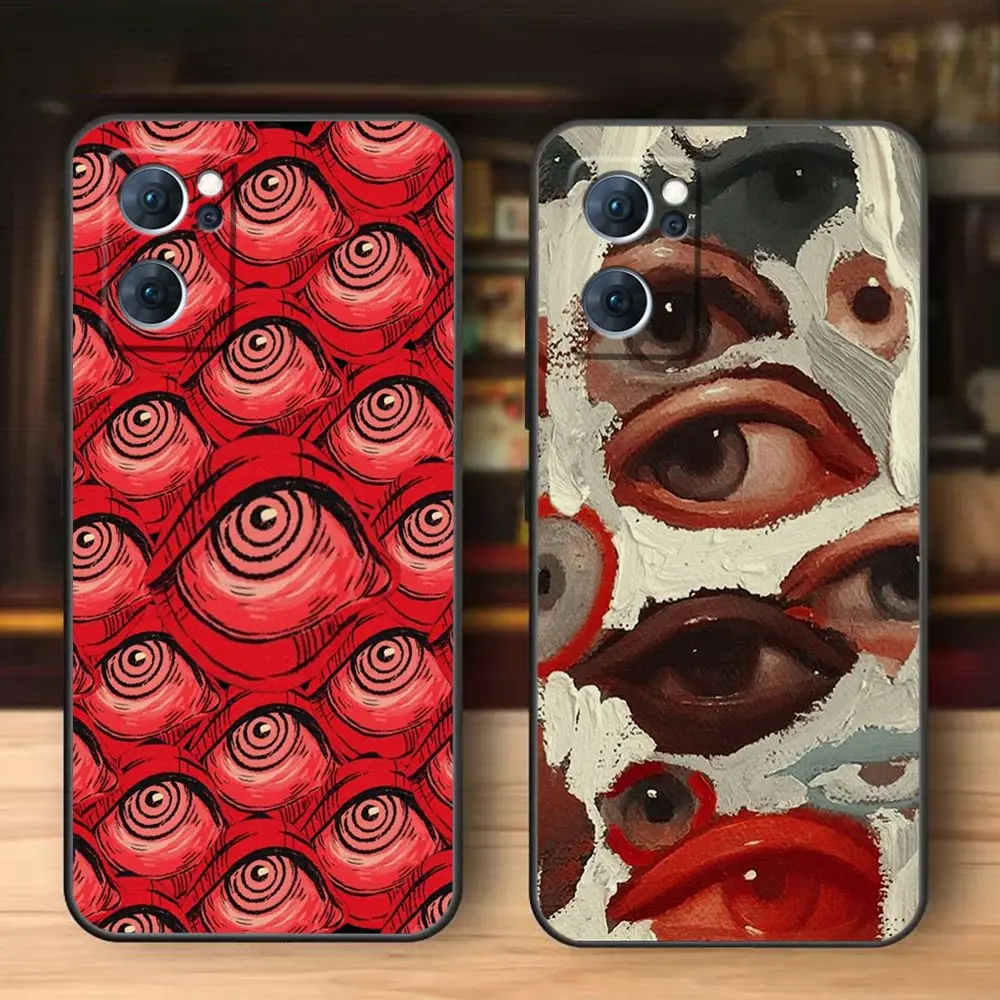 Black Scary Face Eyes Phone Case For OPPO Reno 10 8 8T 7 7Z 6 5 5F 4 FIND X5 X3 X2 Pro Plus Lite 4G 5G Black Soft Silicone Cover