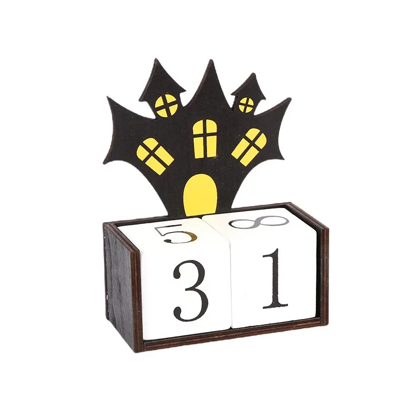 

Halloween New Decorations Countdown Calendar Ghost Pumpkin Castle Wooden Desktop Halloween Gothic Style Ornament