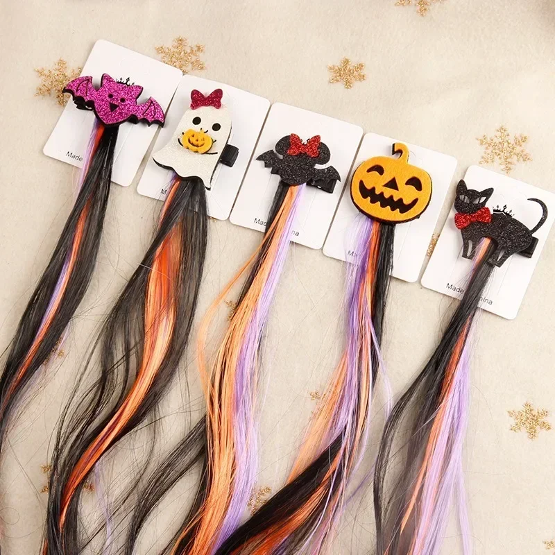 1Pcs Halloween Wig Hair Clips for Girls Women Colored Hair Extensions Accessories Hairpin for Halloween Party Present
