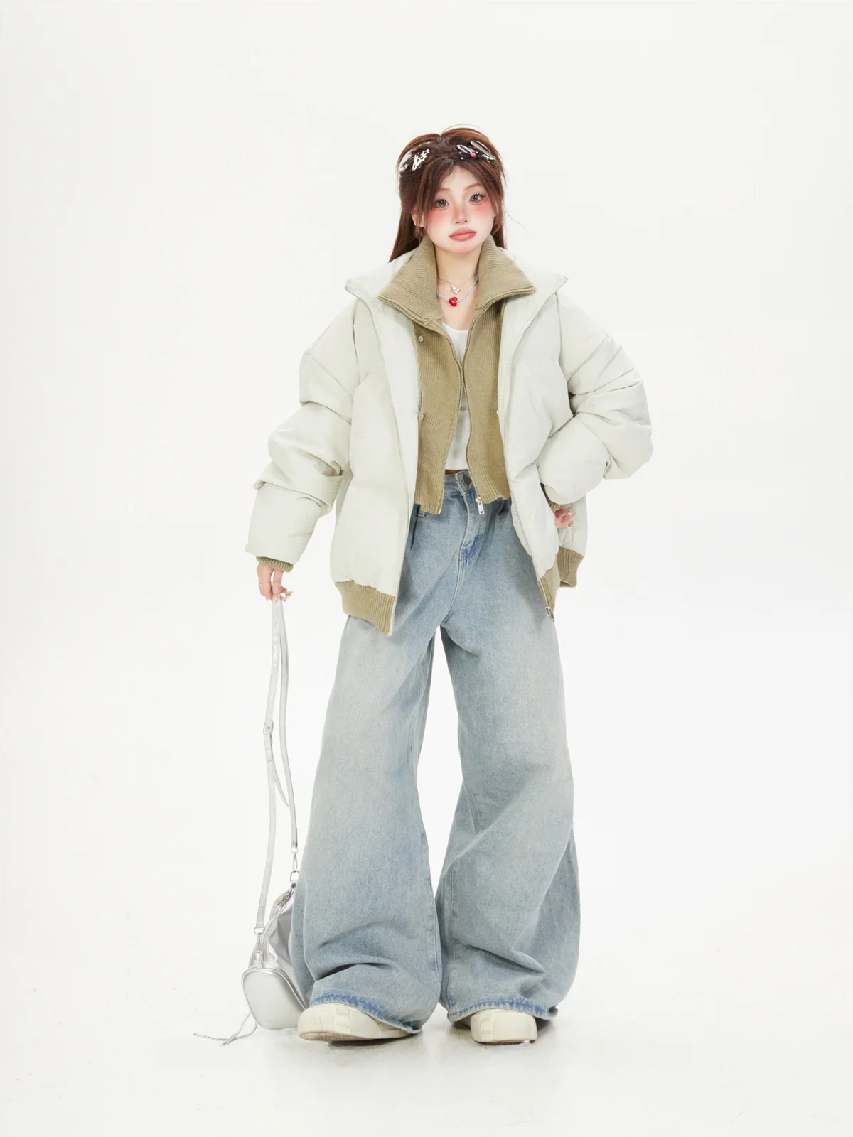 

Корейский женский хлопковый тюнет в клетку с воротником-стойкой, искусственный двухсекционный повседневный теплый зимний новый модный верхняя одежда, пальто