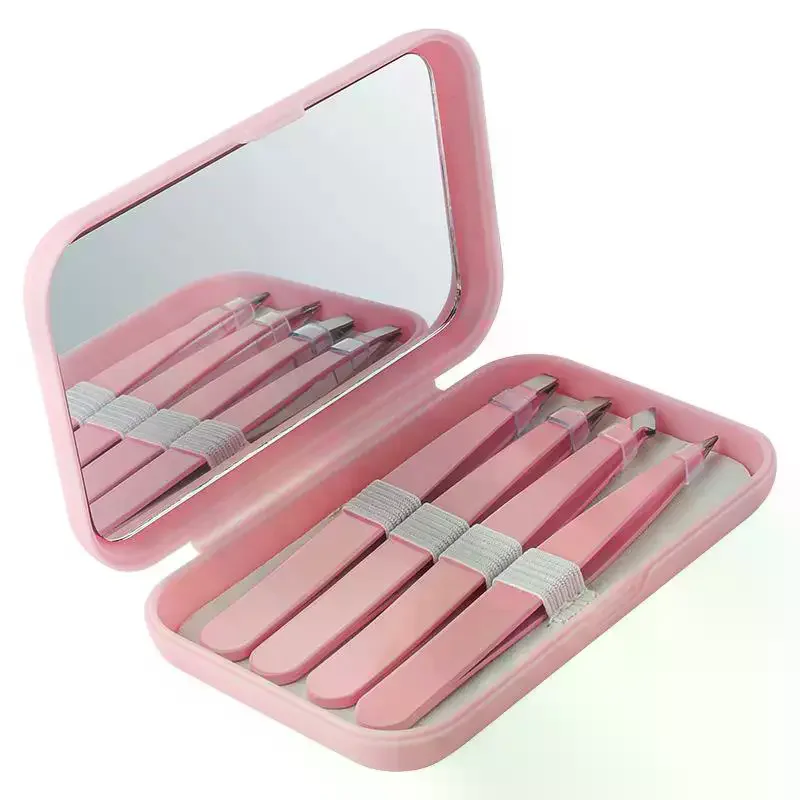 4 قطعة الفولاذ المقاوم للصدأ الحاجب كليب الملقط مجموعة الحاجب الملقط الحاجب التشذيب مجموعة أدوات الجمال والتهيأ مع علبة مرآة