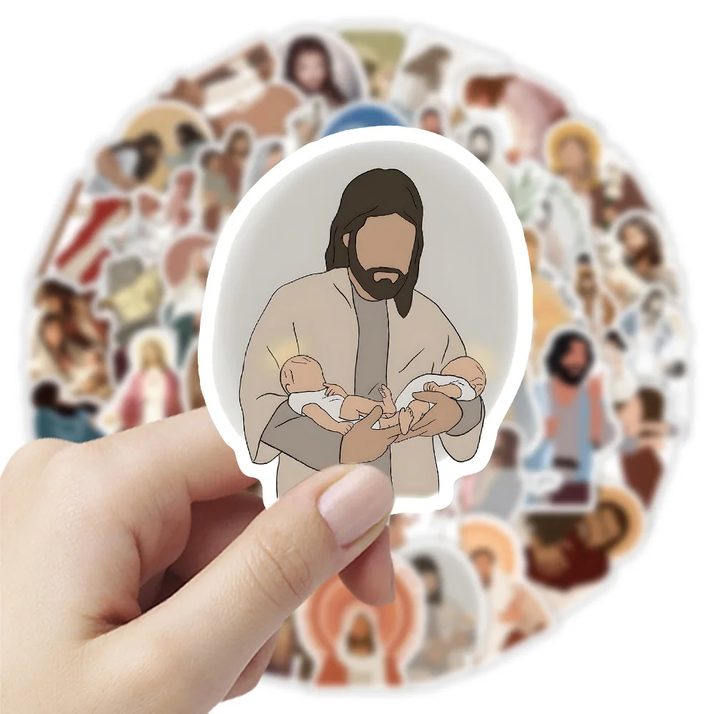 10/60Pcs Bohemian Style Jesus Cartoon Stickers Personalized Luggage Water Bottle Skateboard Guitar Christion Faith Decoration