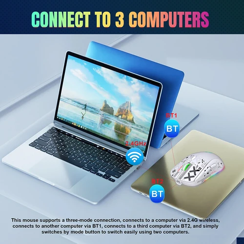 Imagen 2 del producto Ratón inalámbrico recargable Usb Bluetooth-compatibilidad Gamer Maus 3600DPI ratón 11 modos de iluminación RGB ratones para ordenador portátil