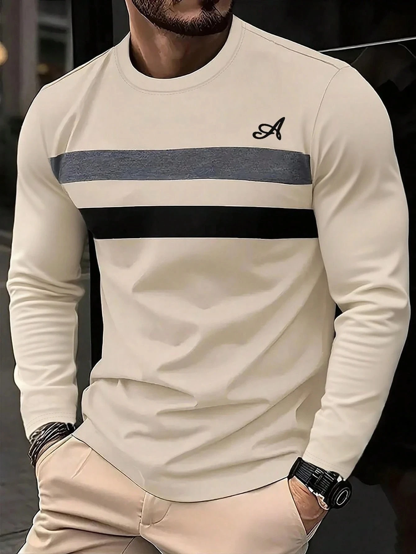 

2025 Classic Men's Stripe Long-sleeved T-shirt Outdoor Casual Long Sleeve Top Clothing Oversized Loose O-neck T Shirt For Men