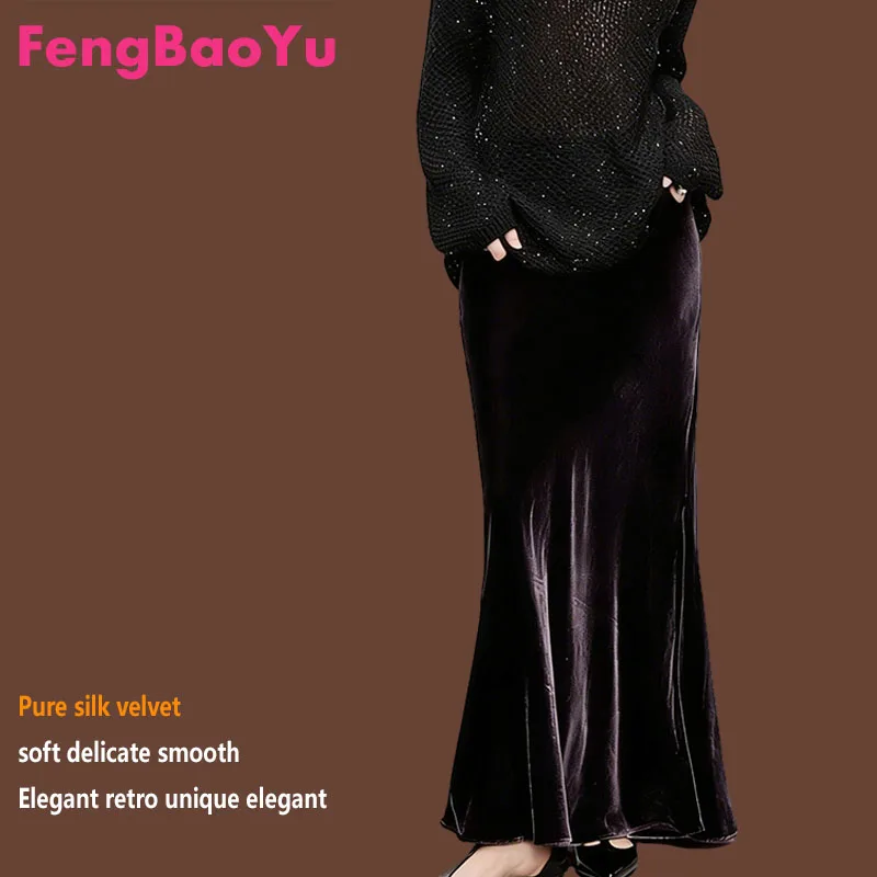 Fengbaoyu Luxury Silk Velvet Ladies' Half-Dress High-Waisted Fish-Tail Style Long Dress Elegant and Stylish for Business Casual