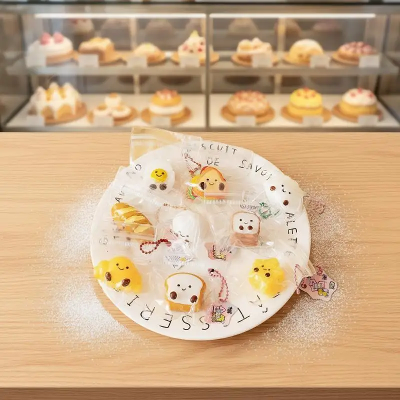 5 pièces de jouets à presser mignons en forme de nourriture de dessin animé, mini jouets anti-stress à pression lente, porte-clés, pendentif, jouets sensoriels de décompression pour enfants et adultes