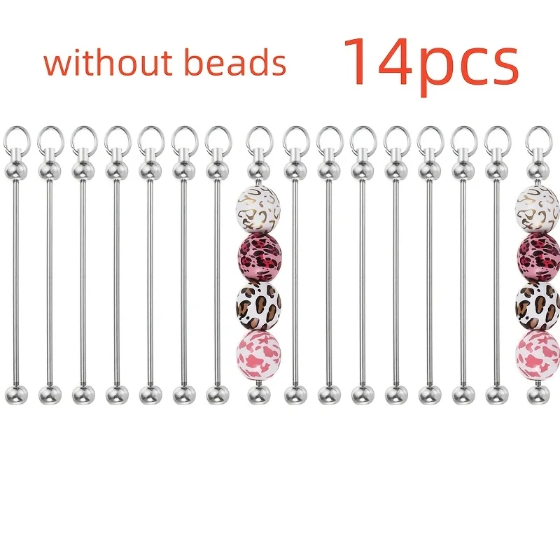 14pcs Blank Beaded Keychain Silvery Making Key Ring Jewelry Supplies Jewelry Backpack Decoration Pendant Making Pendant Addition