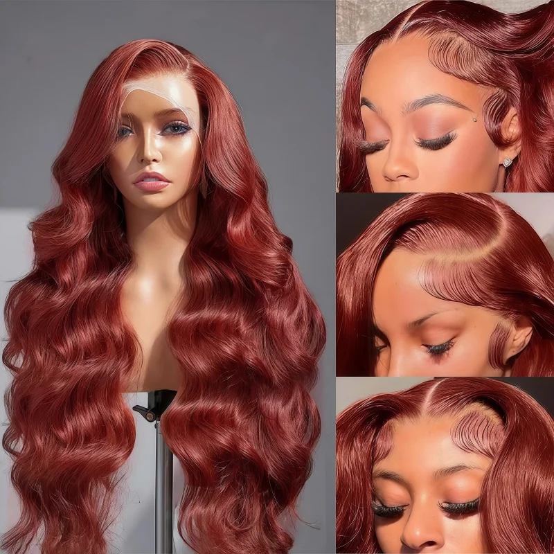 البني المحمر مجعد 13x4 hd الدانتيل الباروكة الأمامية شعر الإنسان الملونة الباروكات الجسم موجة خصلات الشعر المستعار الإنسان 200 الكثافة خصلات الشعر المستعار البرازيلي #4