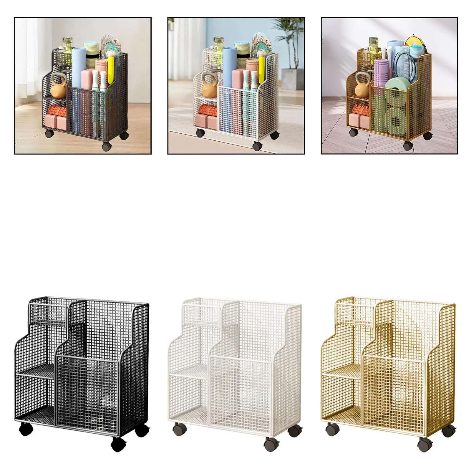 

Yoga Mat Storage Rack with Wheels Fitness Equipment Holder for Sports, Workout, Room Foam Roller Kettlebells Resistance Bands