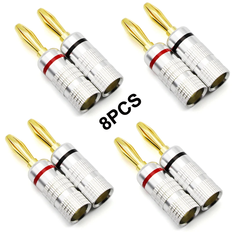 

8pcs New Metal 4MM Banana plugs Copper terminals Connector with Screw Lock For Audio Jack Speaker Plugs Black&Red High quality