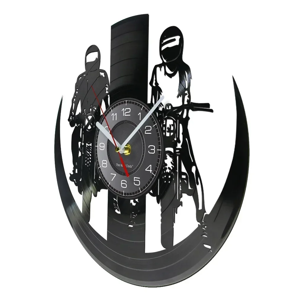 Motorcycle Rider Racing Wall Clock Vinyl Record Extreme Motorcross Sports Artwork Dirt Bike Professional MX Riders Wall Watch