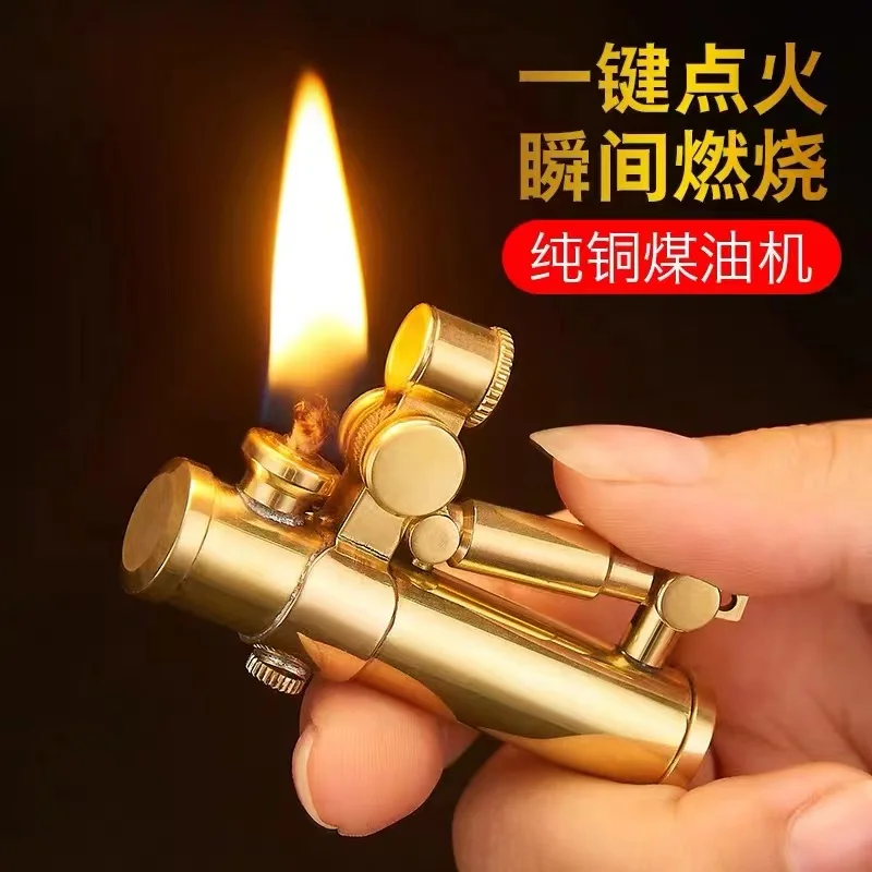 High Quality Vintage Automatic Machinery Creative Brass Trench Kerosene Gasoline Lighter Funny Unusual Gift