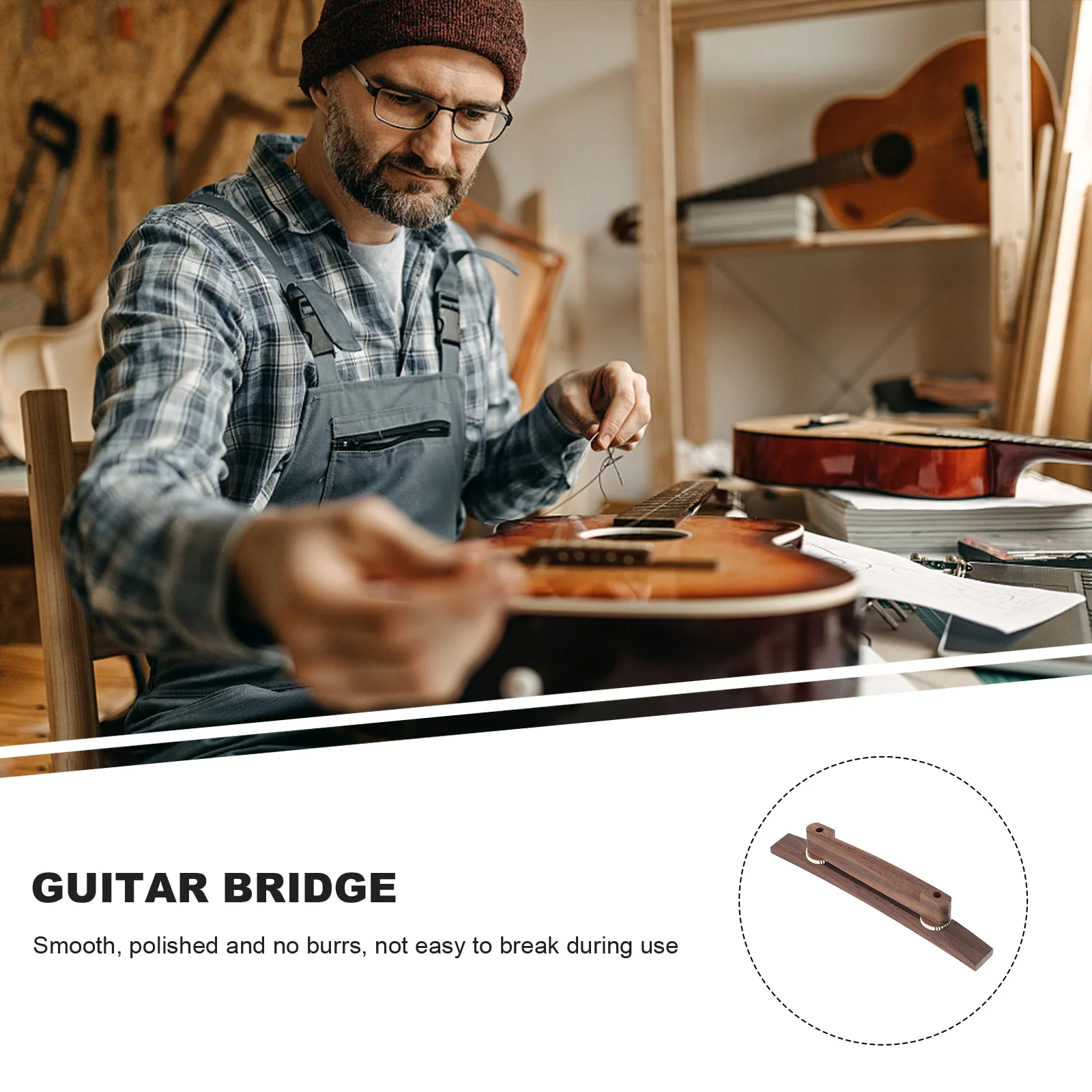 

Wood Guitar Bridge Smooth Polished Adjustable Height Saddle Acoustic Guitar Bridge Pin Replacement Instrument Parts