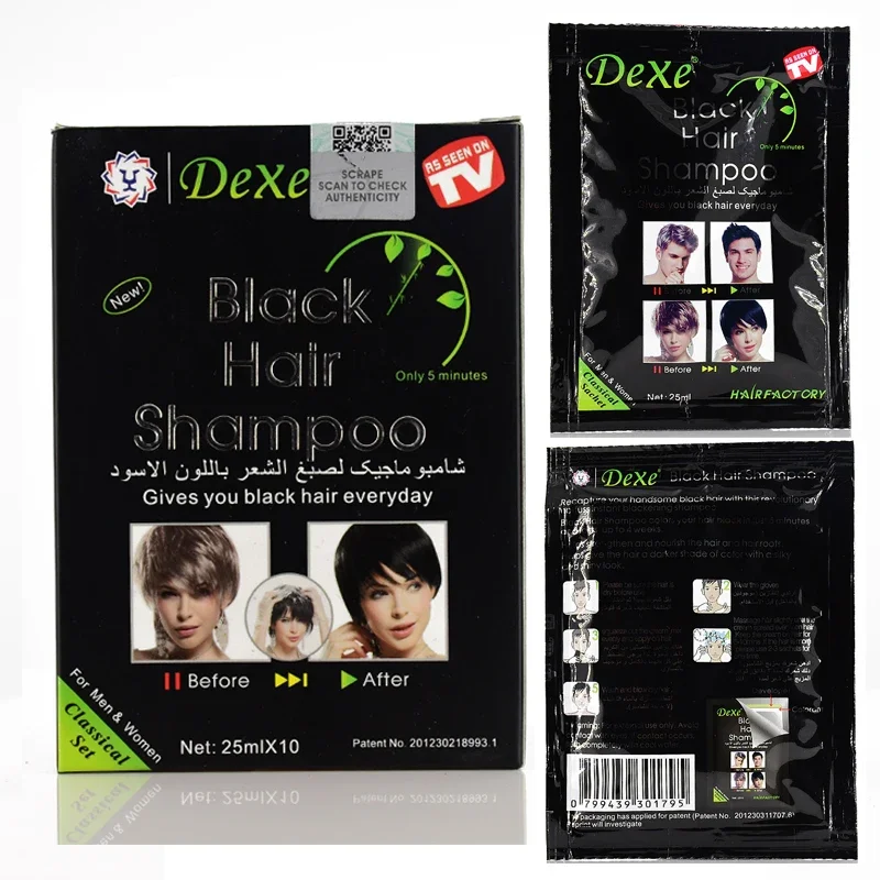 10 pçs dexe rápido shampoo de cabelo preto apenas 5 minutos branco se tornar cor de cabelo preto 2 pçs/lote depilação cinza para homens e mulheres