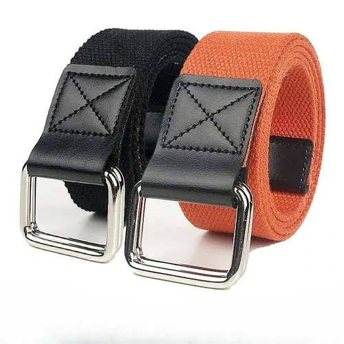 Imagen 2 del producto Cinturón de hombre tendencia doble bucle hebilla lona mujer con carga deportes al aire libre Jeans traje pantalones negro blanco naranja rojo azul cinturón