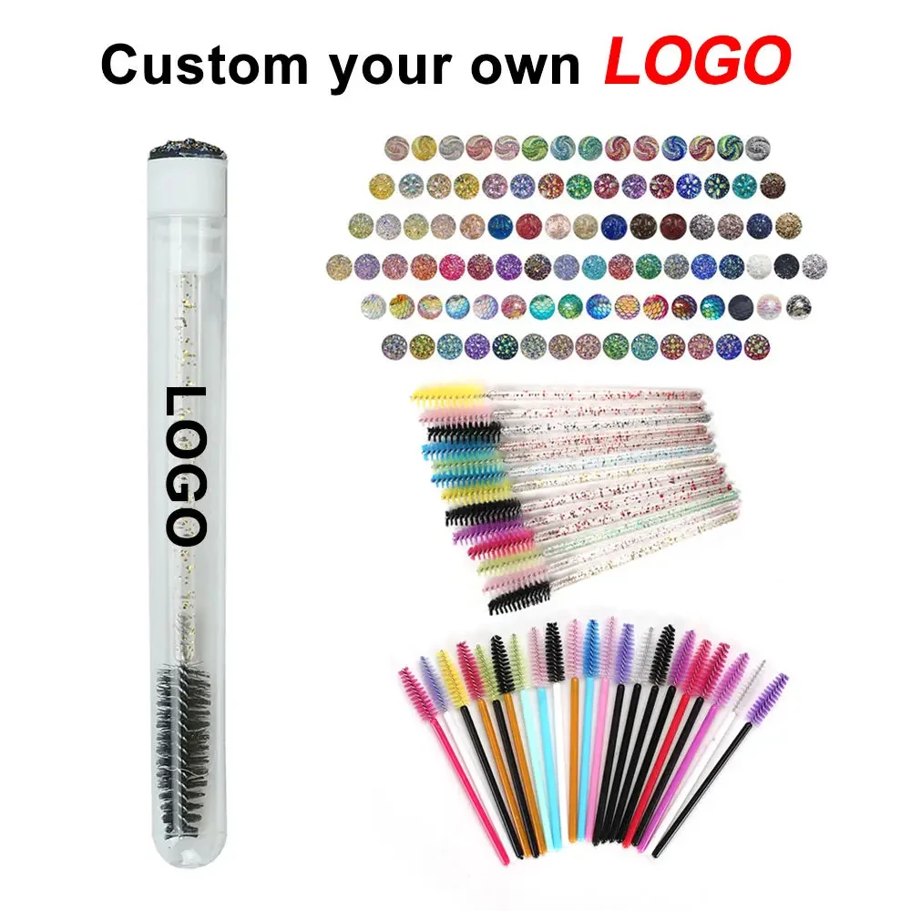 50개 맞춤형 로고 도매 속눈썹 연장 마스카라 스풀리 클리닝 브러쉬 일회용 속눈썹 브러쉬 클리너 홀더 박스 포함