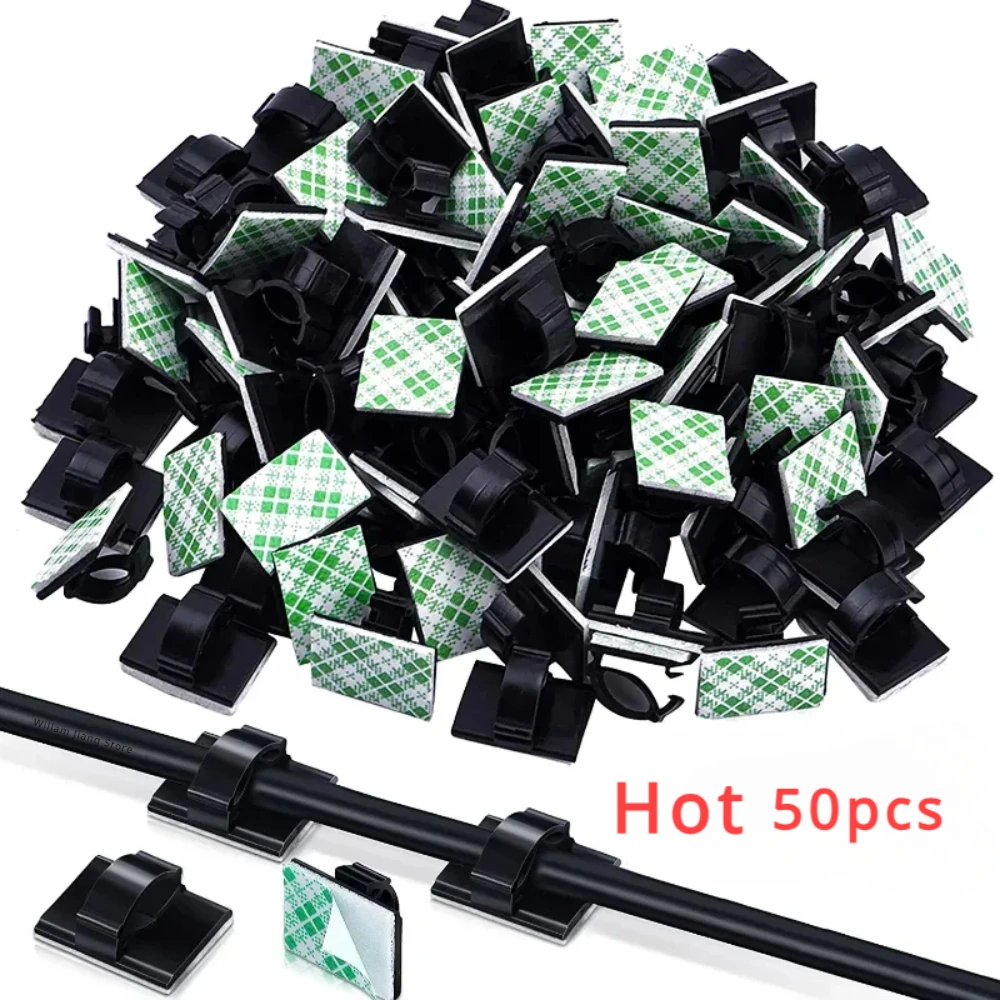 50/10Pcs Cable Clip Storage Box Guiding Line Drop Wire Holder Self-adhesive Cable Manager Fixations Pc Wire and Cables Organizer