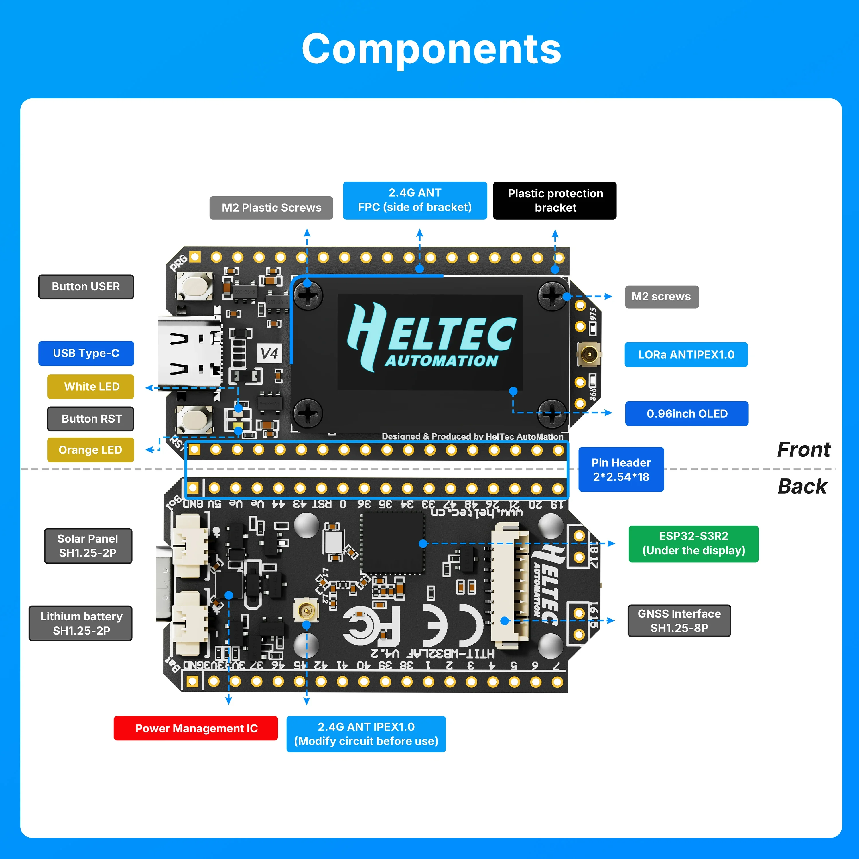 Heltec Wifi LoRa 32 V4 ESP32 SX1262 Meshtastic GPS 0.96inch OLED Solar Powered Dev-Board WiFi BLE Low Power For Arduino IoT
