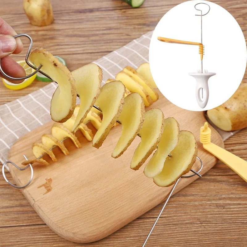 1Set Roestvrijstalen Plastic Draaibare Aardappelsnijder Gedraaide Aardappel Spiraalvormige Snijder Creatieve Groentegereedschaps Keukengadgets