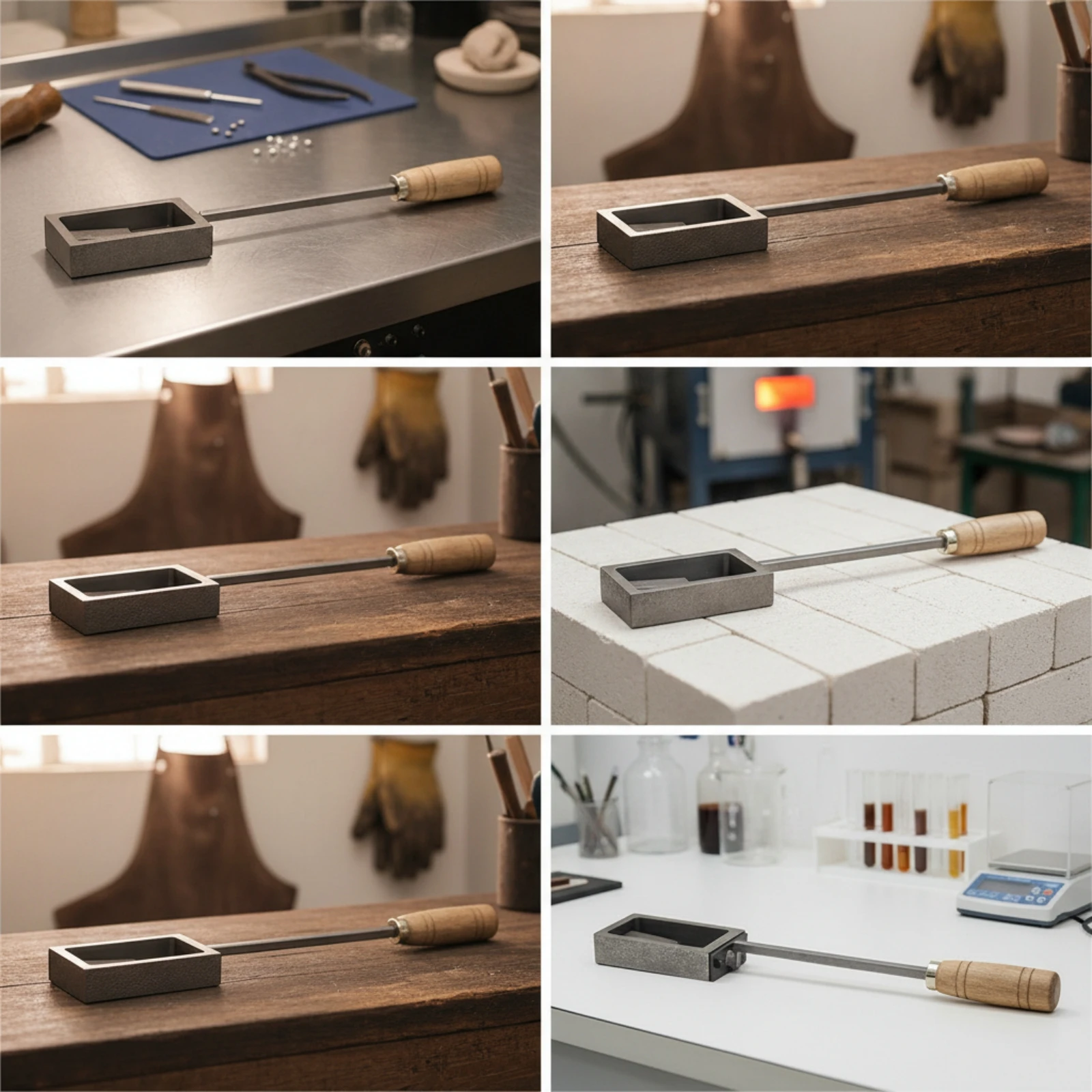 Metal Casting Mold with Wooden Handle Heat-Resistant Metal Casting Mold with Handle Sturdy Compact for Jewelers, Metalworking