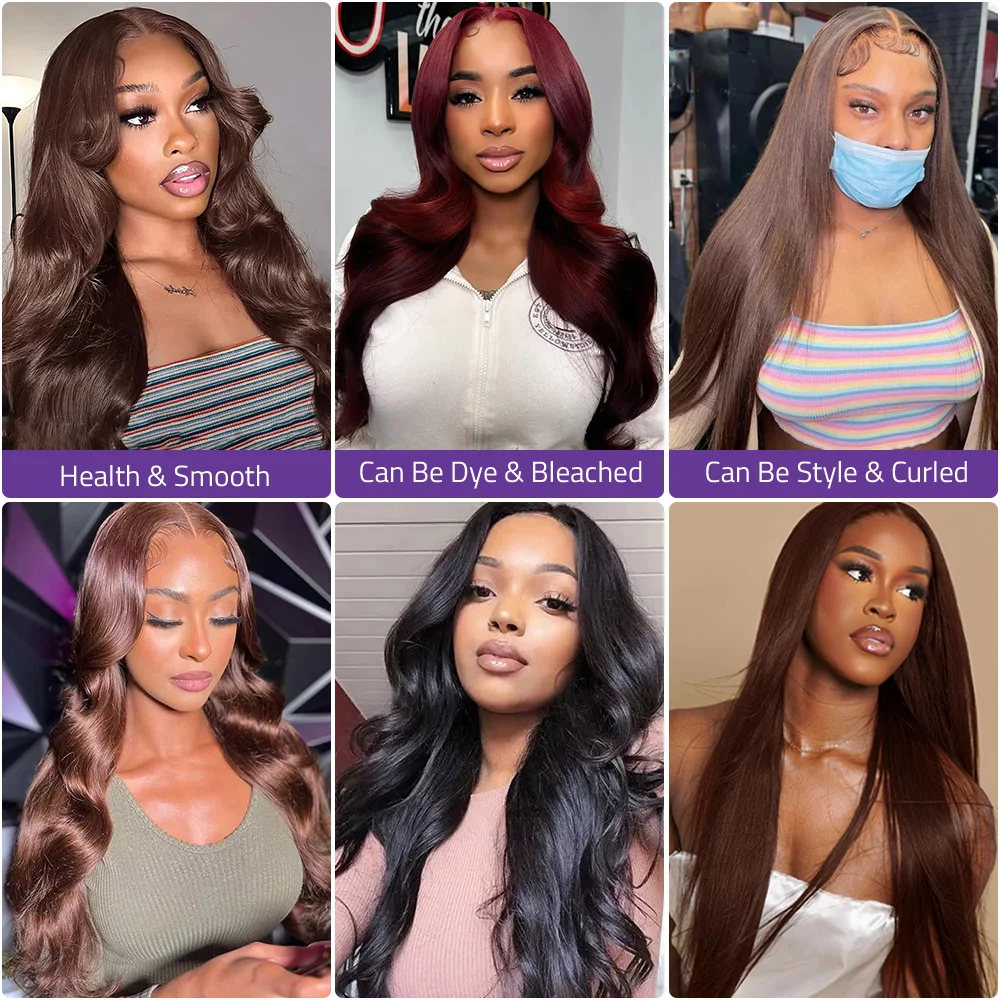 # 4 شعر بشري بني بلون الشوكولاتة مقاس 36 بوصة، شعر مستعار بدانتيل أمامي (13 × 6 و13 × 4 عالي الدقة، دانتيل أمامي شفاف) للنساء في البيع.