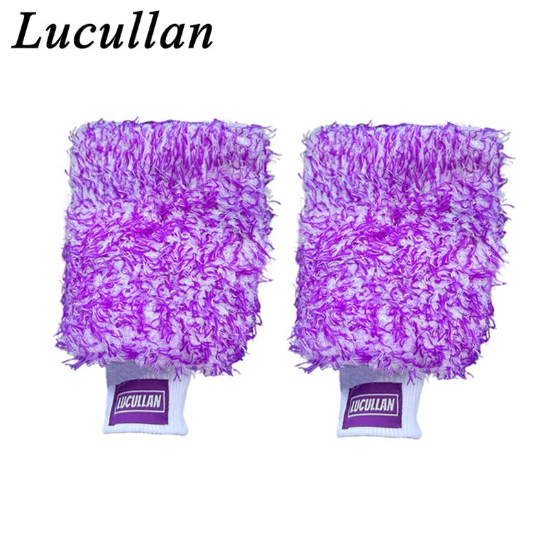 Lucullan Logo Premium Lila Mikrofaser-Handschuh Super Absorbency Foam Stitch Innenfutter Autowaschhandschuh