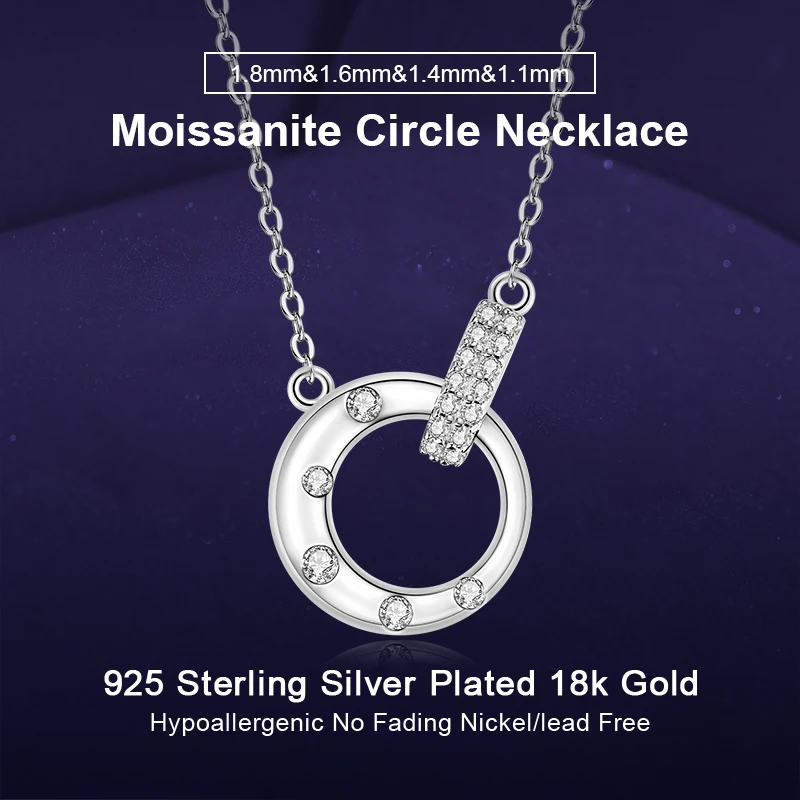

IOGOU Trendy 925 Silver Moissanite Intertwined Circle Necklace 1.8mm&1.6mm&1.4mm&1.1mm Round Lab Diamond Fine Jewelry for Women