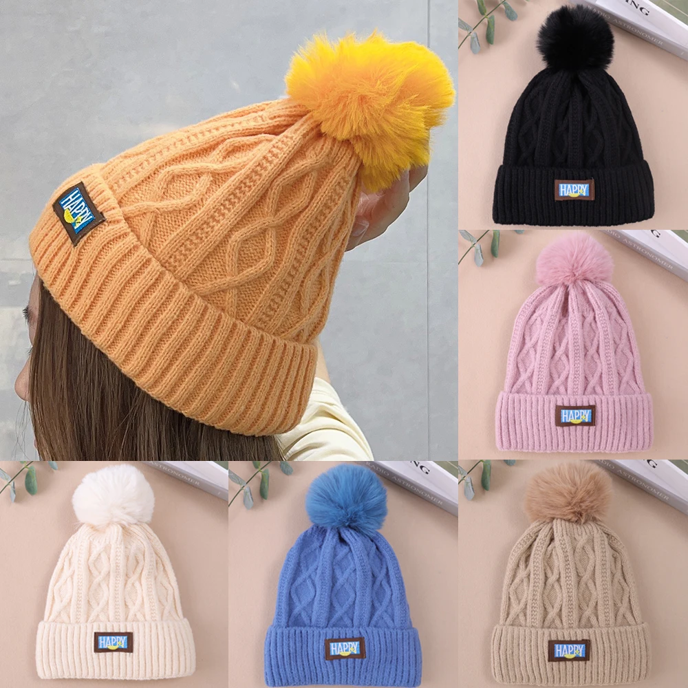 2023 Korean Style Beanie Hat Winter Cap New Fleece-Lined Warm Wool HatFashionable Simple Face-Looking Small Knitted Girl's Cap