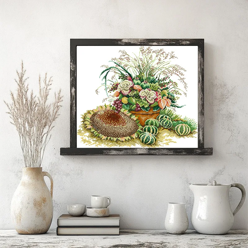 

Soulgift New Pre-Printed Cross Stitch Kit, Stamped 9CT/11CT/14CT/16CT DMC Threads, Embroidery kit - Fall Bouquet