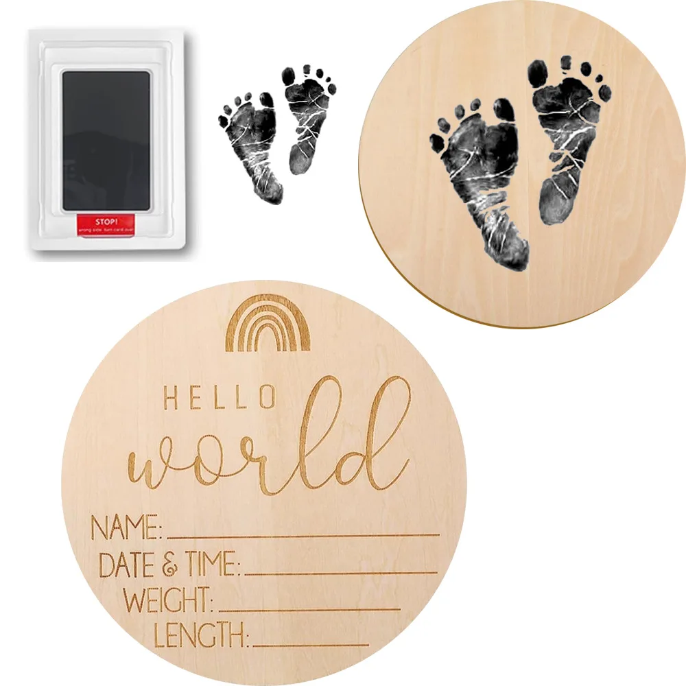 Newborn Wooden Small Sign Hand and Foot Prints Baby Shower Party Friends Family Blessings Gifts Souvenirs Child Growth Marks