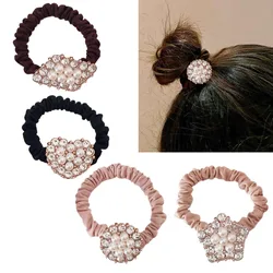 2pc Ice silk imitation pearl fashion high ponytail fashion crystal heart-shaped geometric hair rope rubber band