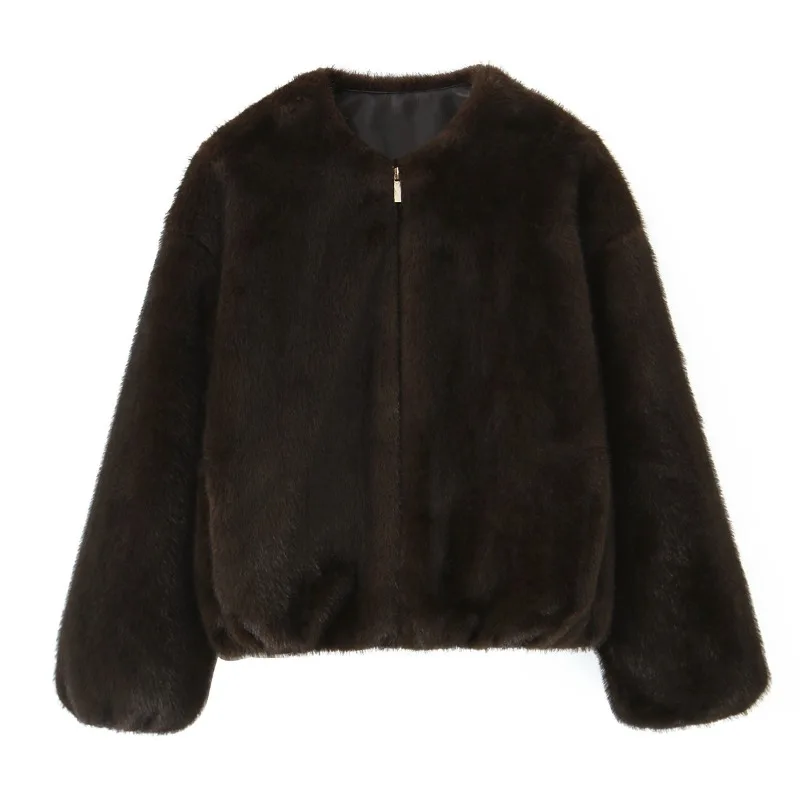 

CharmChant Brown Short Faux Fur Coat for Women 2025 Winter New in Elegant Long Sleeve Top Fluffy Cardiga Hot Outerwears Jackets