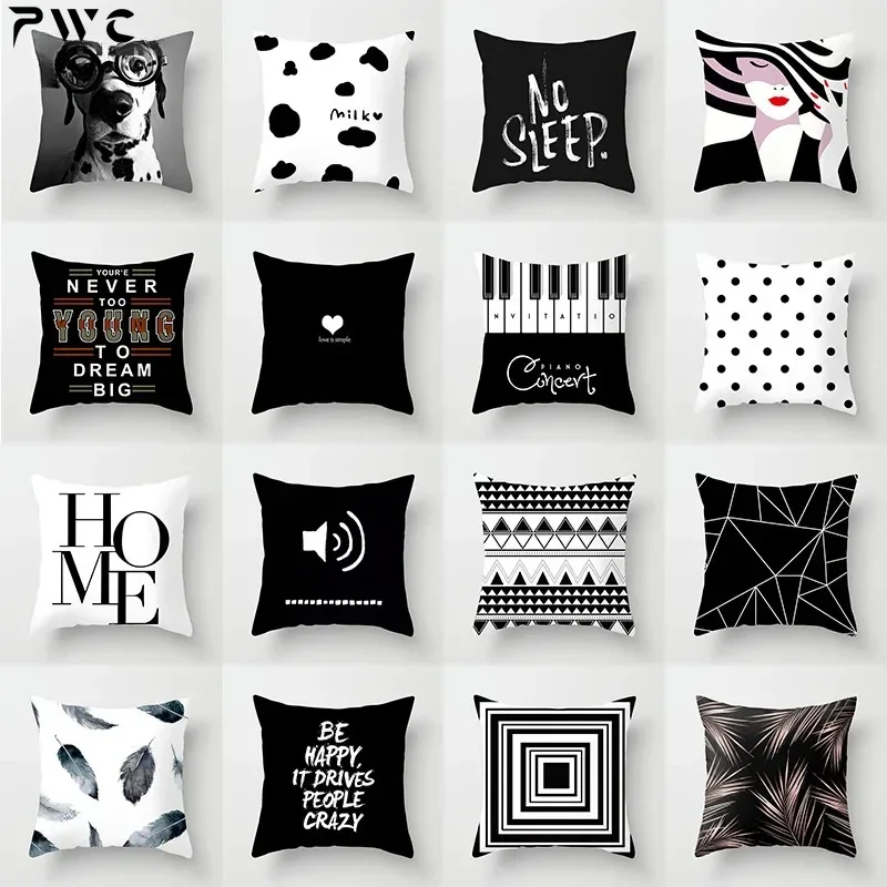 Black White Geometric Cushion Cover Polyester Throw Pillow Case Car Sofa Bed Decorative Pillowcase 45*45cm INS Nordic Home Decor