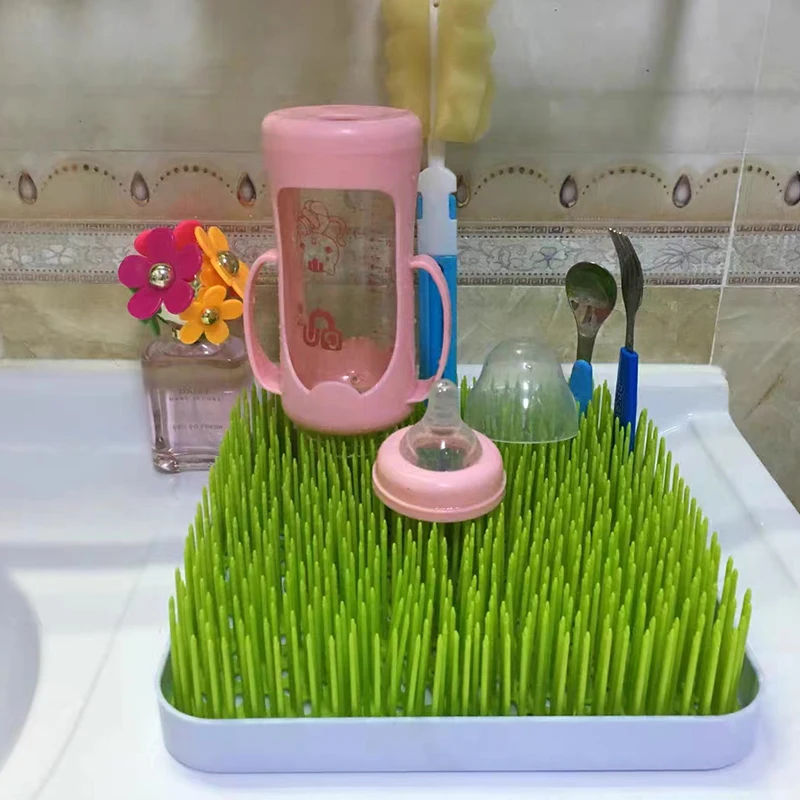 Green Lawn Countertop Baby Feeding Bottle Drying Rack for Kitchen Space Saving Dryer Foldable Plastic Infant Grass Drying Racks