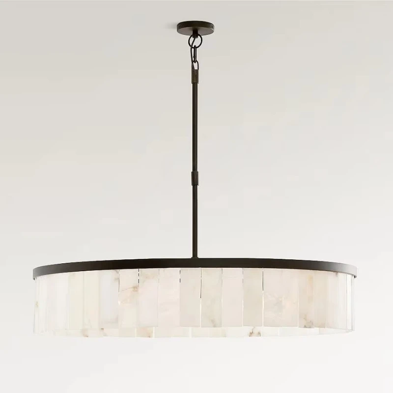 

2025 new trend brass alabaster stone tile lampshade bronze veneer chandelier chandelier indoor living room